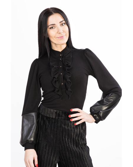 FRILL BLOUSE BLACK RIVETED