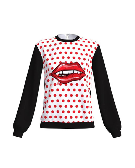 RED LIPS & FANGS BLACK SWEATER