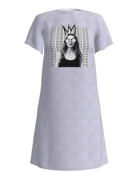 TD QUEEN PRINT DRESS LIGHT GREY