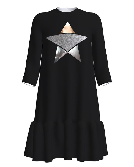 STAR PRINT FRILL DRESS BLACK