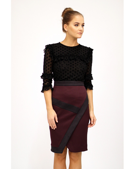 MAROON DIAGONAL SLIT SKIRT