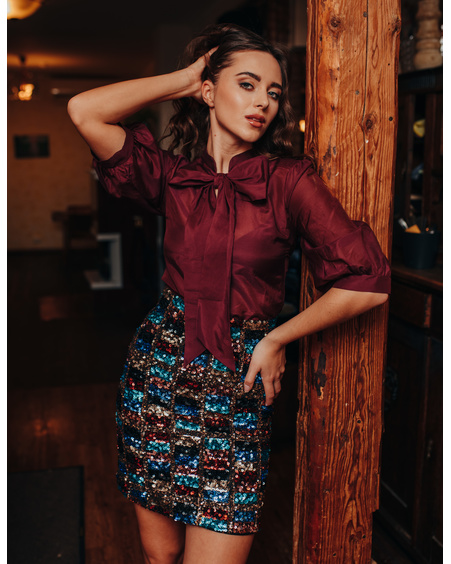 BORDEAUX BIG BOW SILK BLOUSE