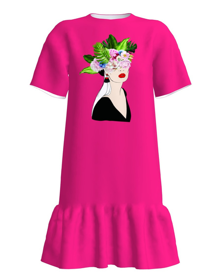 FLORAL HEAD FRILL DRESS FUCHSIA