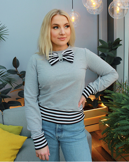 BOW STRIPE SWEATSHIRT LIGHT GREY