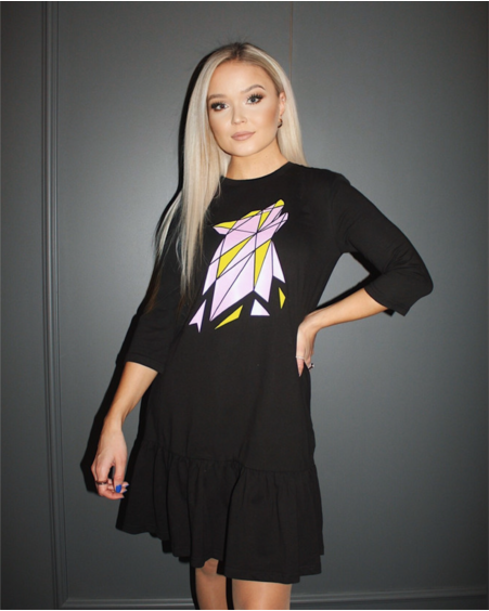 COLOR ABSTRACT WOLF FRILL DRESS BLACK