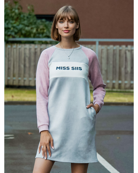 MISS SIIS MINI DRESS SUEDE GREY & PINK