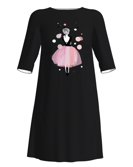 PINK GIRL PRINT DRESS BLACK
