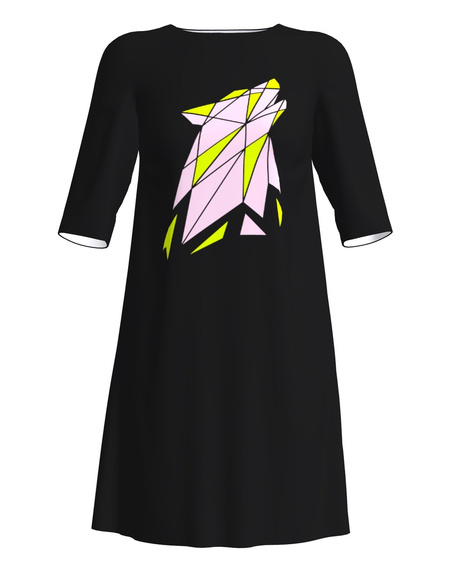 COLORFUL WOLF PRINT DRESS BLACK