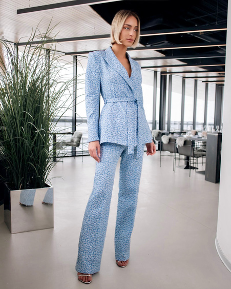 JACQUARD WIDE LEG TROUSERS BLUE