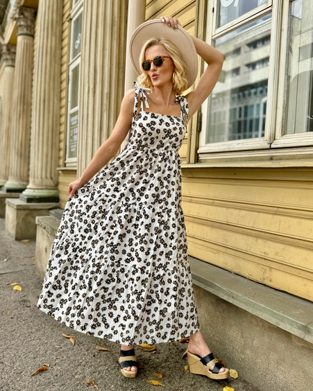 DAISY KNOT MIDI DRESS WHITE