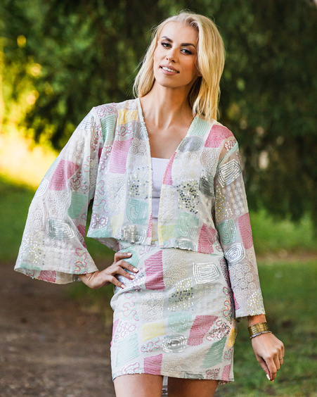 COLOR SEQUIN KIMONO JACKET WHITE