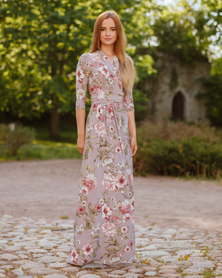 FLOWER ELEGANT MAXI DRESS GREY