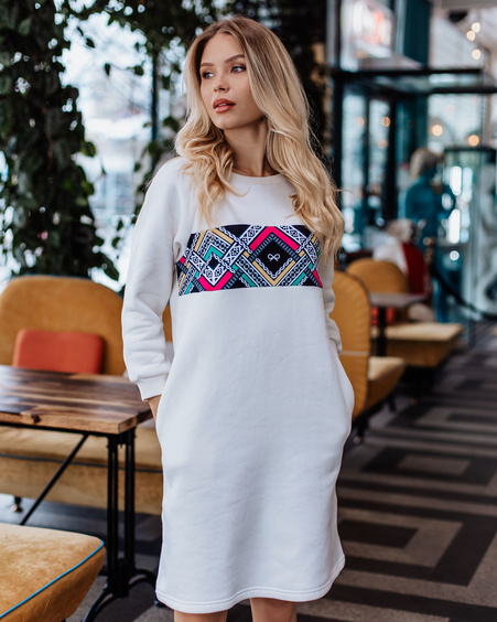 ETHNIC POCKET DRESS WHITE