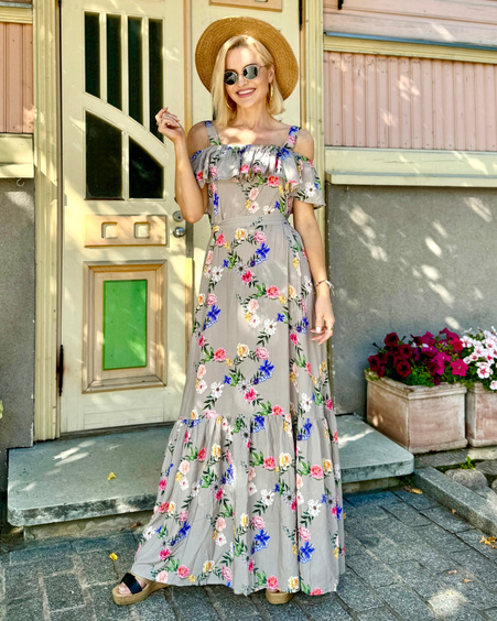 FANTASY FLOWER MAXI DRESS LIGHT GREY