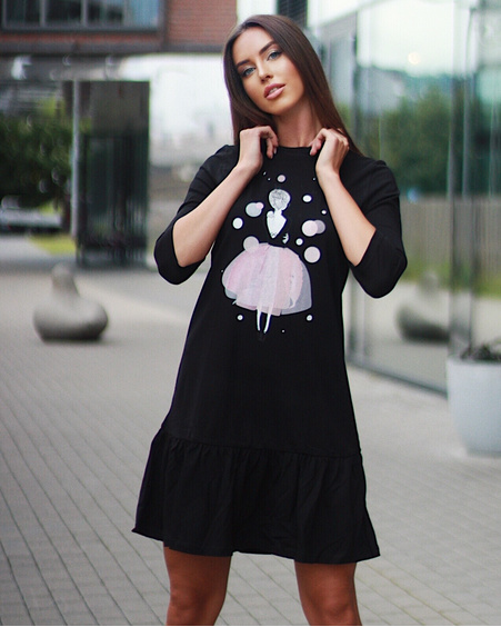 PINK GIRL FRILL DRESS BLACK