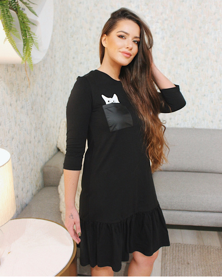 KITTY POCKET FRILL DRESS BLACK