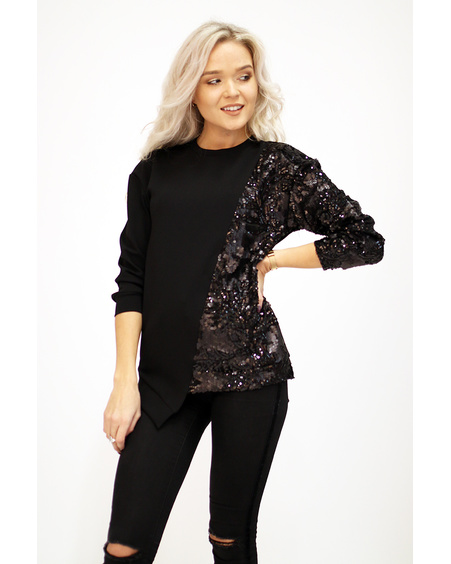 BLACK COOL CUT SEQUIN SWEATER